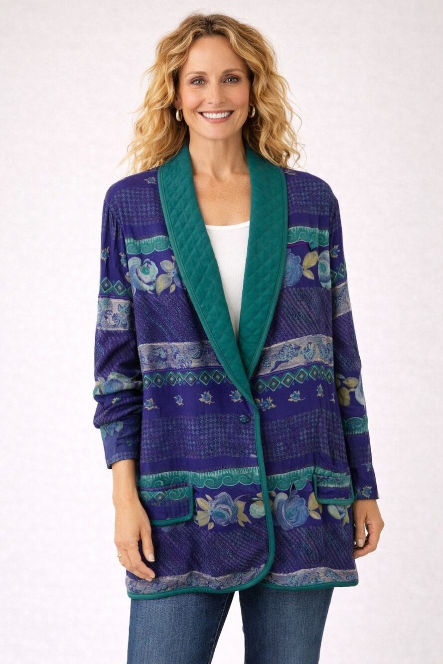 Ali Miles Vintage Purple Green Floral‎ Jacket Y2K Fairy Cottage Womens Size 16